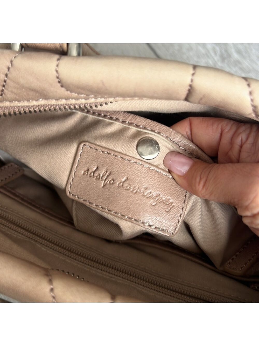 Adolfo Domingo neutral tan leather Quilted tassel barrel shoulder bag - Picture 10 of 14